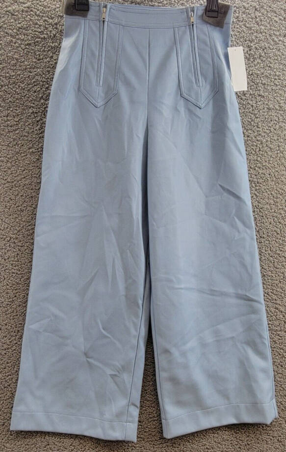 Avec Les Filles Double Front-Zip Wide-Leg Faux-Leather Pants Womens 4 Slate Blue
