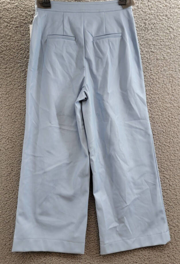 Avec Les Filles Double Front-Zip Wide-Leg Faux-Leather Pants Womens 4 Slate Blue