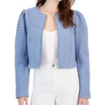 Avec Les Filles Quilted Puff-Shoulder Zip-Front Jacket Women's XS Dusty Blue