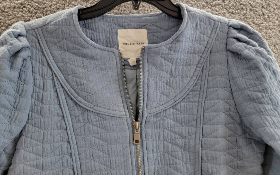 Avec Les Filles Quilted Puff-Shoulder Zip-Front Jacket Women's XS Dusty Blue