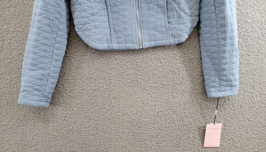 Avec Les Filles Quilted Puff-Shoulder Zip-Front Jacket Women's XS Dusty Blue