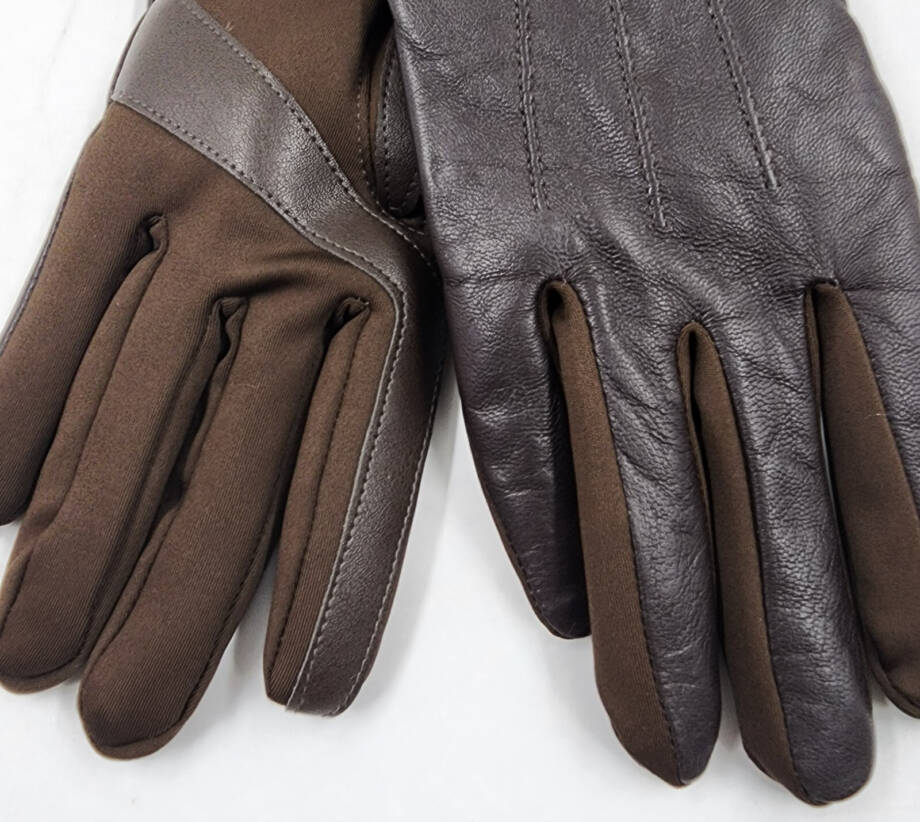 Isotoner Signature Stretch Leather Touchscreen Gloves Women's S/M Brown~
