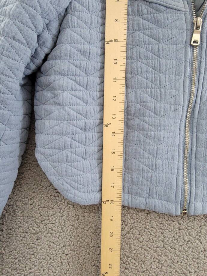 Avec Les Filles Quilted Puff-Shoulder Zip-Front Jacket Women's XS Dusty Blue