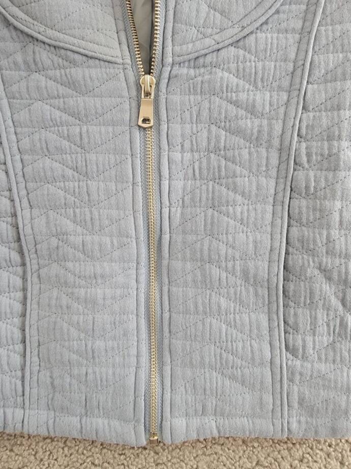 Avec Les Filles Quilted Puff-Shoulder Zip-Front Jacket Women's XS Dusty Blue