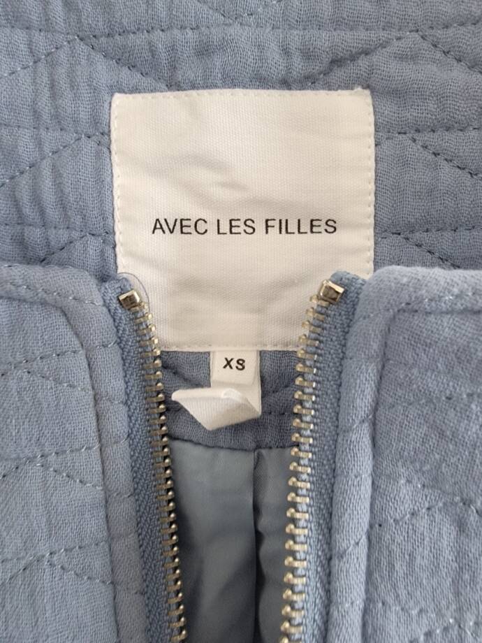 Avec Les Filles Quilted Puff-Shoulder Zip-Front Jacket Women's XS Dusty Blue