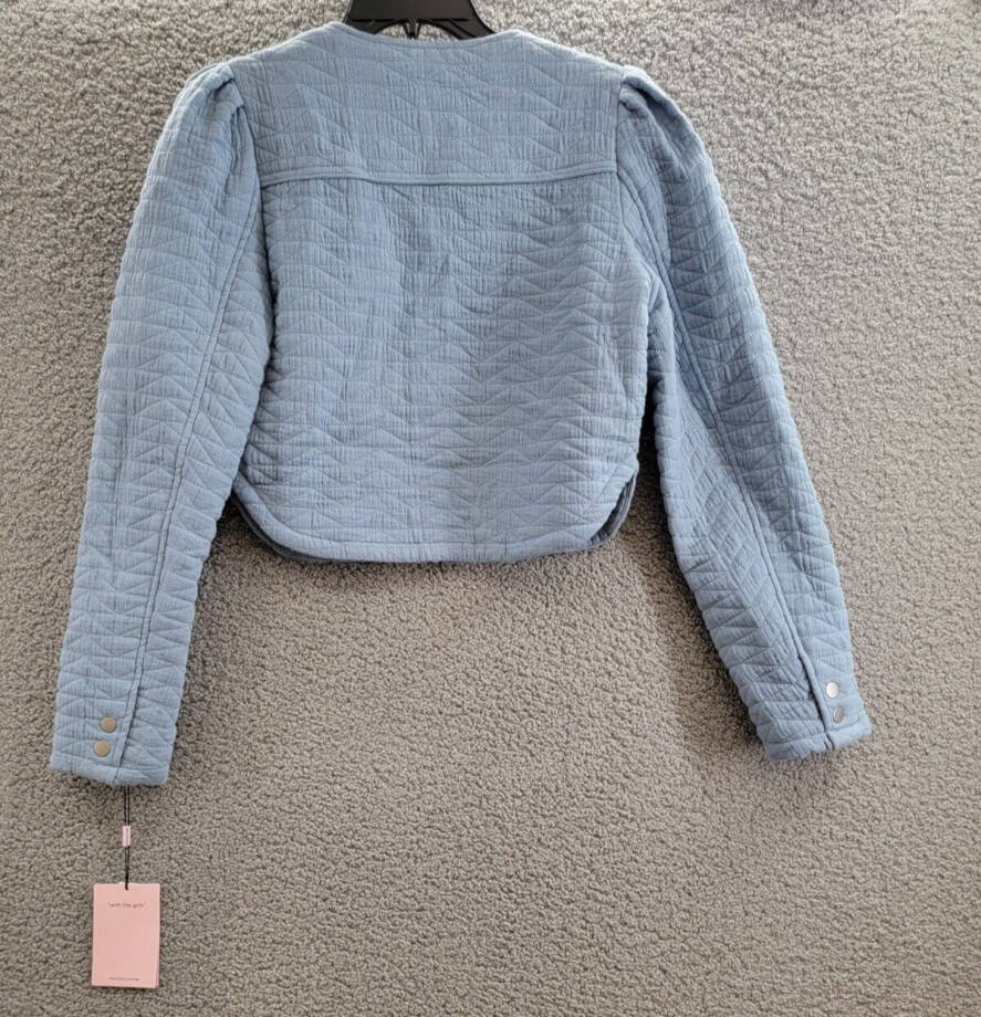 Avec Les Filles Quilted Puff-Shoulder Zip-Front Jacket Women's XS Dusty Blue