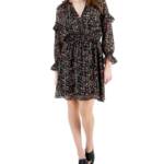 Lucy Paris Imelda Floral Print Shift Dress Women's M Black/Pink Multi Split Neck