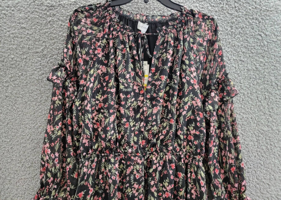 Lucy Paris Imelda Floral Print Shift Dress Women's M Black/Pink Multi Split Neck