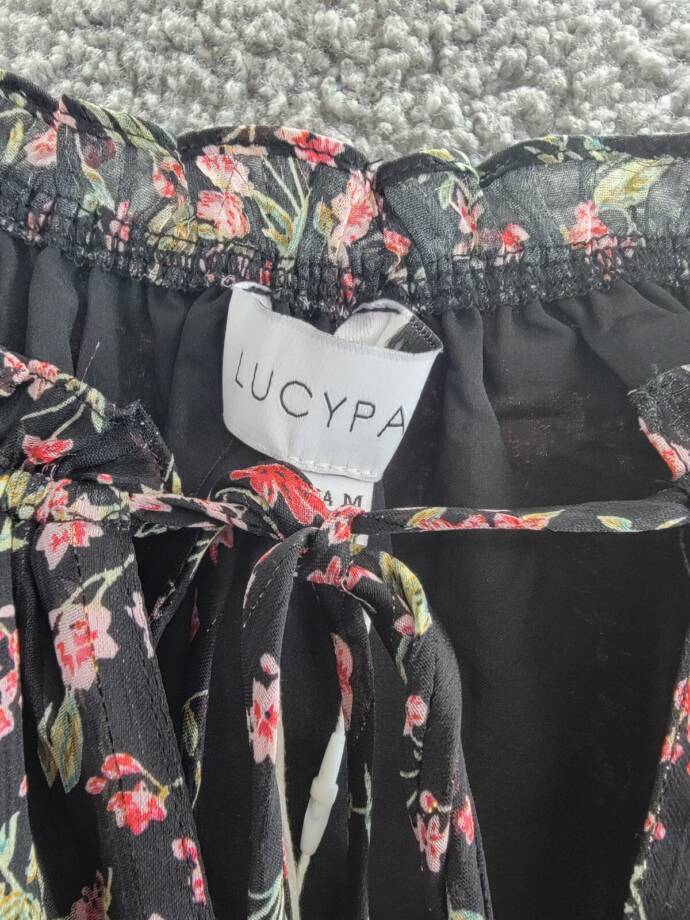 Lucy Paris Imelda Floral Print Shift Dress Women's M Black/Pink Multi Split Neck