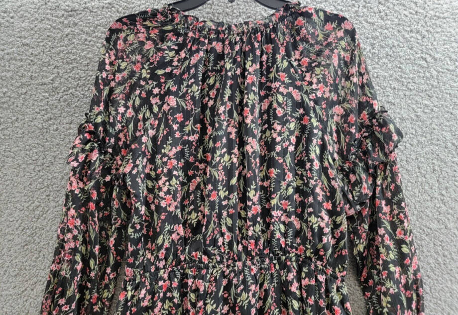 Lucy Paris Imelda Floral Print Shift Dress Women's M Black/Pink Multi Split Neck