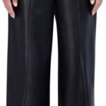 BCBG NEW YORK Faux-Leather Cropped Pants Women's 6 Onyx Slash Pockets Pull On