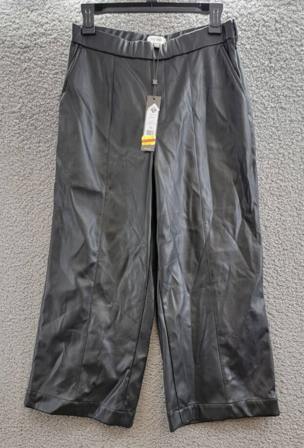 BCBG NEW YORK Faux-Leather Cropped Pants Women's 6 Onyx Slash Pockets Pull On