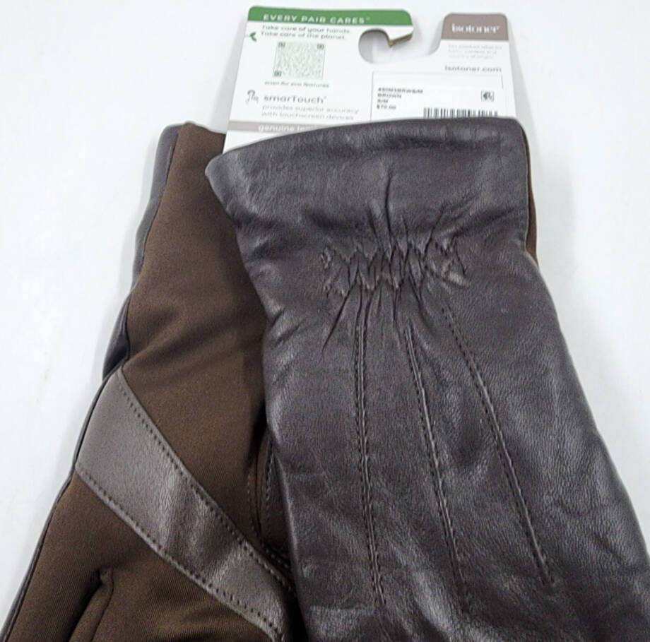 Isotoner Signature Stretch Leather Touchscreen Gloves Women's S/M Brown~