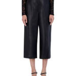 BCBG NEW YORK Faux-Leather Cropped Pants Women's 12 Onyx Slash Pockets Pull On