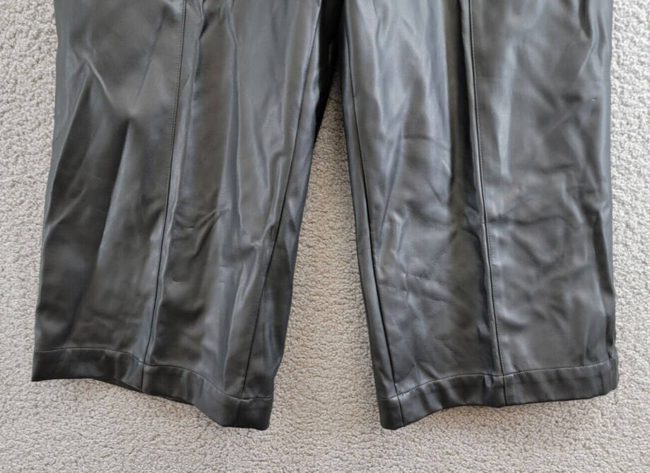 BCBG NEW YORK Faux-Leather Cropped Pants Women's 12 Onyx Slash Pockets Pull On