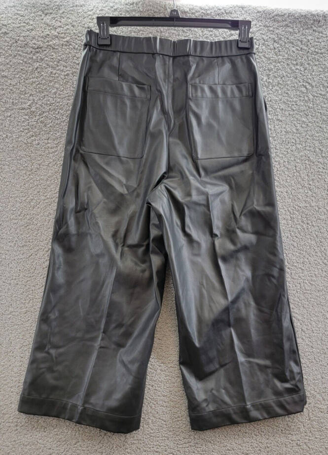 BCBG NEW YORK Faux-Leather Cropped Pants Women's 12 Onyx Slash Pockets Pull On