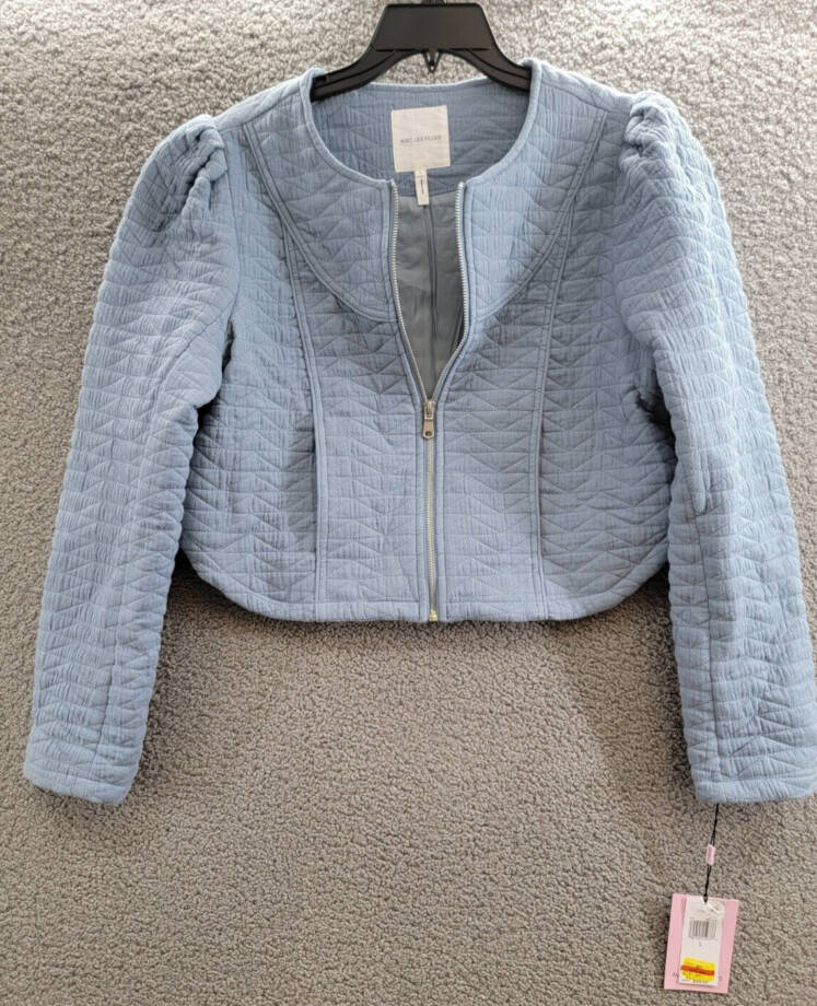Avec Les Filles Quilted Puff-Shoulder Zip-Front Jacket Women's L Dusty Blue L/S