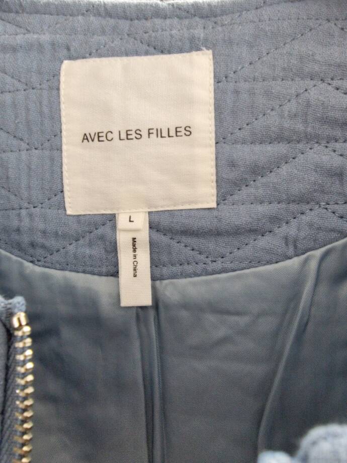 Avec Les Filles Quilted Puff-Shoulder Zip-Front Jacket Women's L Dusty Blue L/S
