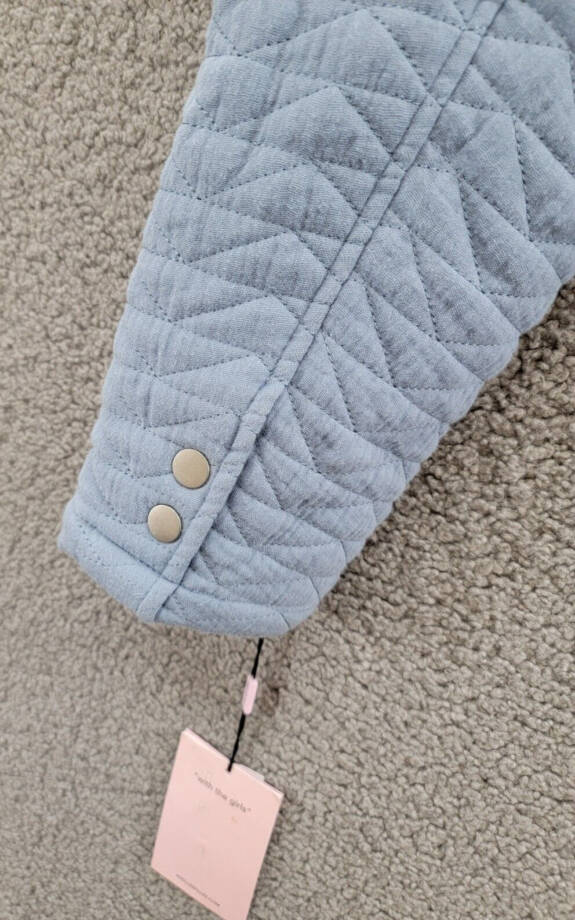Avec Les Filles Quilted Puff-Shoulder Zip-Front Jacket Women's L Dusty Blue L/S