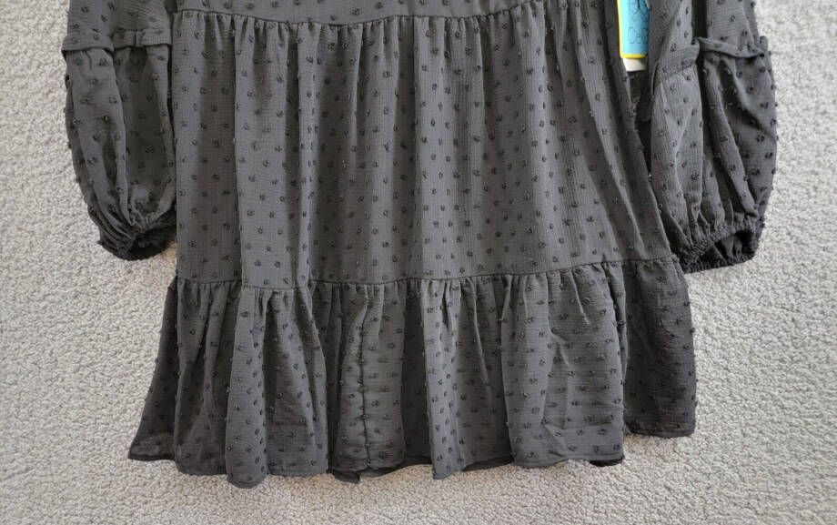 CeCe Clip Dot Ruffled Mini Dress Women's XS Black V-Neck Long Sleeve Pullover