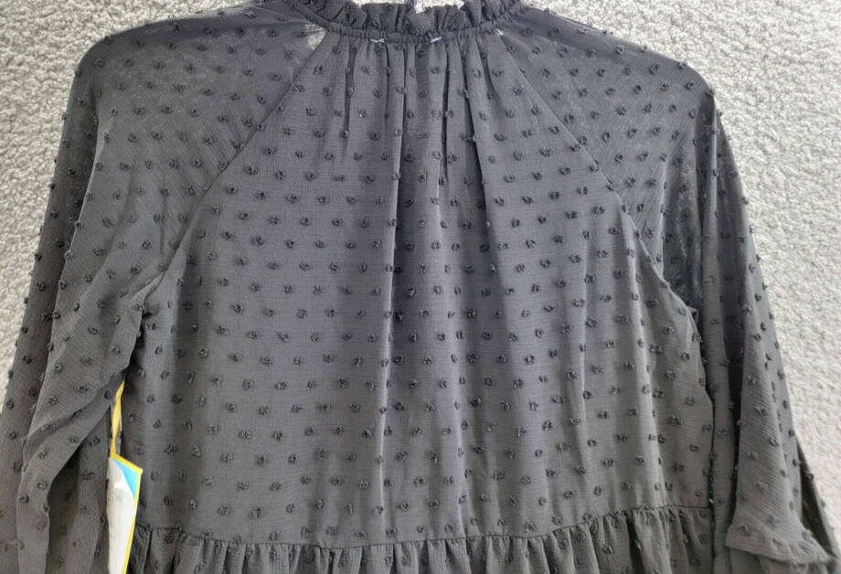 CeCe Clip Dot Ruffled Mini Dress Women's XS Black V-Neck Long Sleeve Pullover