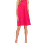 CeCe A-Line Back Bow Detailed Dress Women's 4 Pink Peacock Back Button Closure