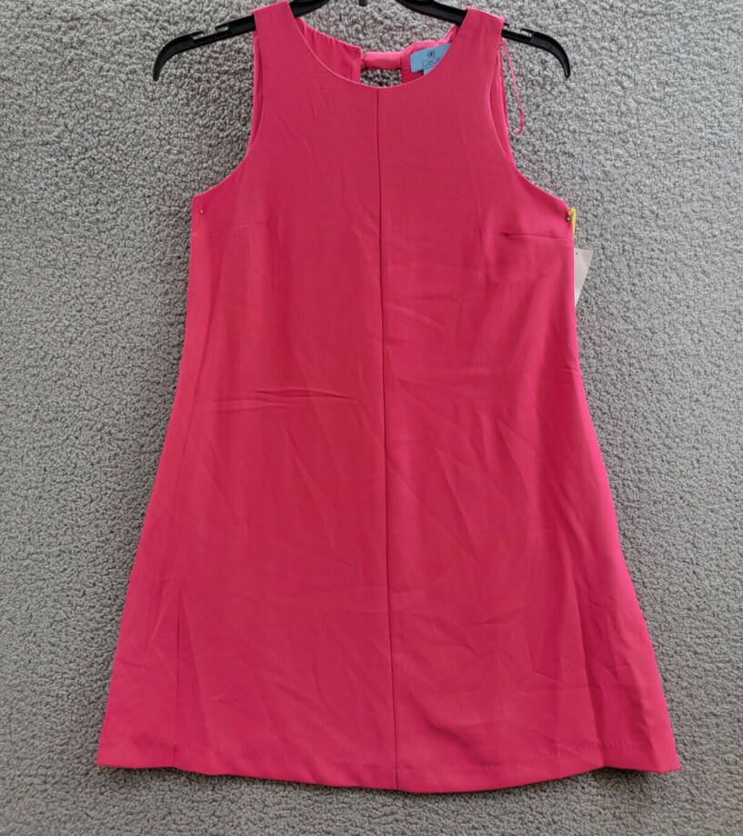 CeCe A-Line Back Bow Detailed Dress Women's 4 Pink Peacock Back Button Closure