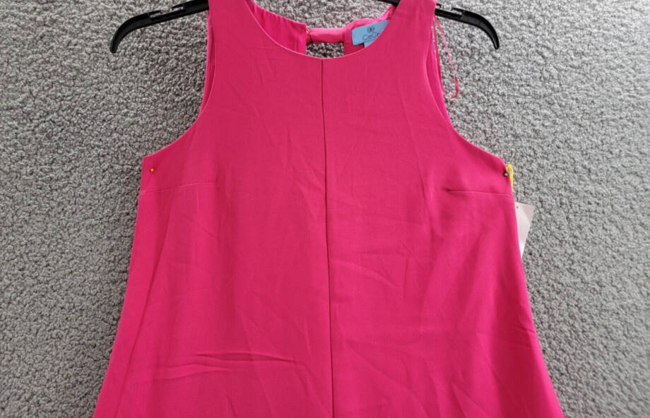 CeCe A-Line Back Bow Detailed Dress Women's 4 Pink Peacock Back Button Closure