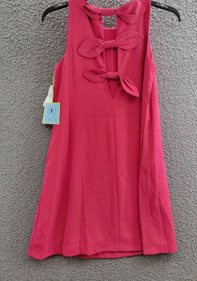 CeCe A-Line Back Bow Detailed Dress Women's 4 Pink Peacock Back Button Closure