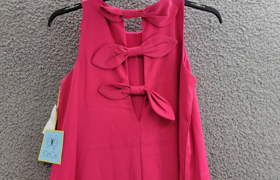 CeCe A-Line Back Bow Detailed Dress Women's 4 Pink Peacock Back Button Closure