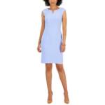 Kasper Petite Notched-Neck Sheath Dress Women's 8P Light Blue Back Zip Closure