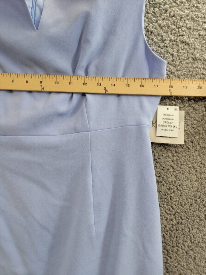 Kasper Petite Notched-Neck Sheath Dress Women's 8P Light Blue Back Zip Closure