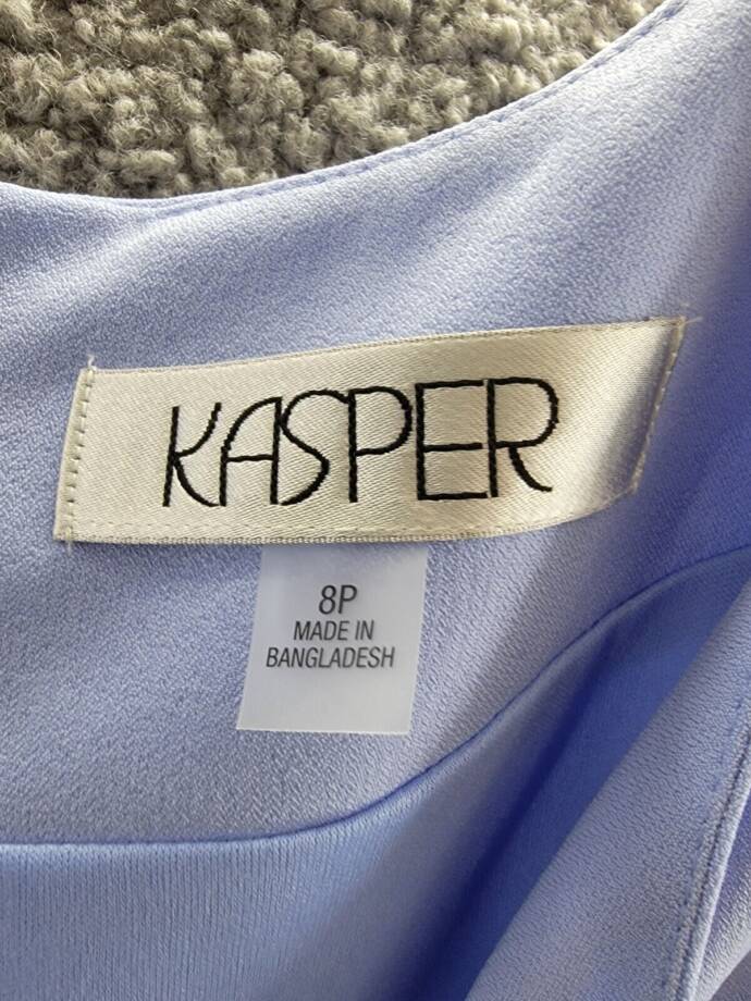 Kasper Petite Notched-Neck Sheath Dress Women's 8P Light Blue Back Zip Closure