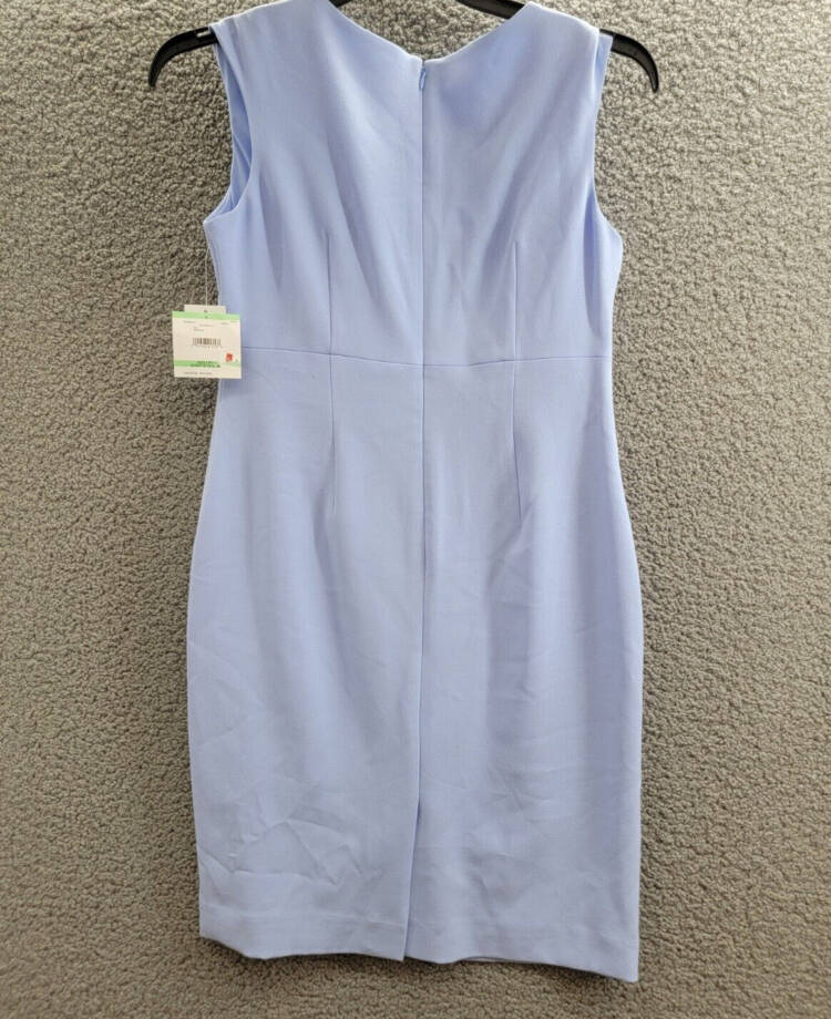 Kasper Petite Notched-Neck Sheath Dress Women's 8P Light Blue Back Zip Closure