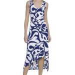 Donna Morgan Printed Wrap-Waist Asymmetric Dress Women's 2 Navy/Soft White