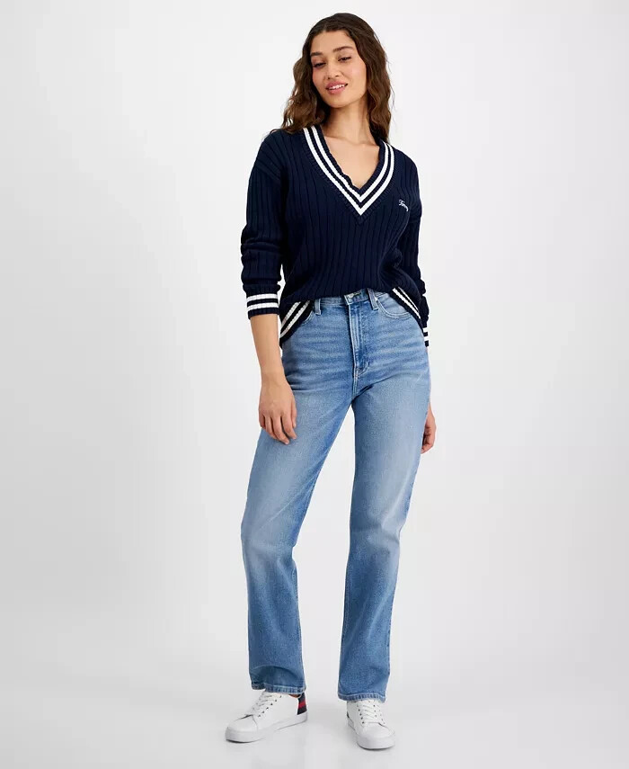 Tommy Jeans Julie Straight-Leg Button-Waist Jeans Women's 32/28 Denim Light