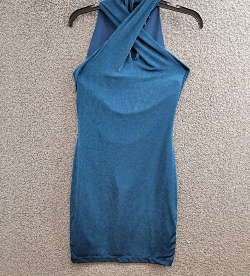 GUESS Yasmine Crossover Halter Dress Women's S Blue Blood Back Zipped Closure