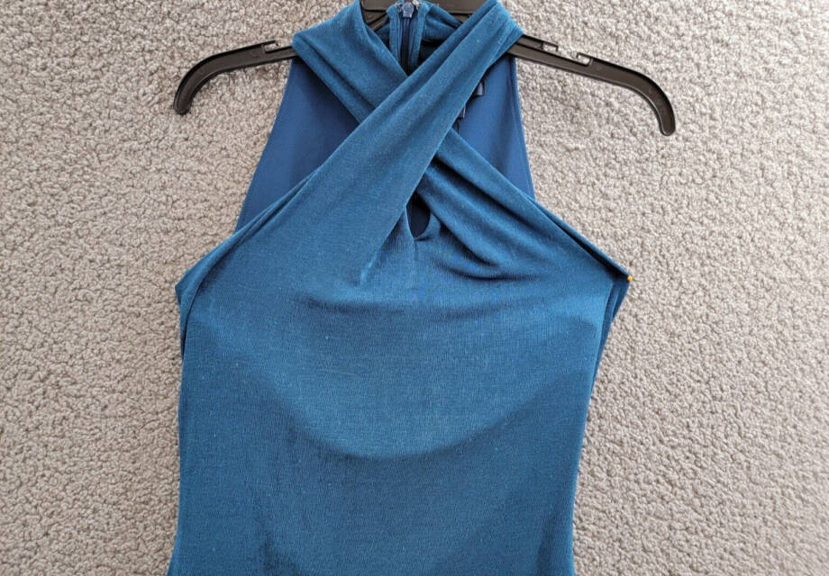 GUESS Yasmine Crossover Halter Dress Women's S Blue Blood Back Zipped Closure