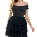 City Studio Tiered Mesh Off-The-Shoulder Fit & Flare Dress Juniors' 9/10 Black