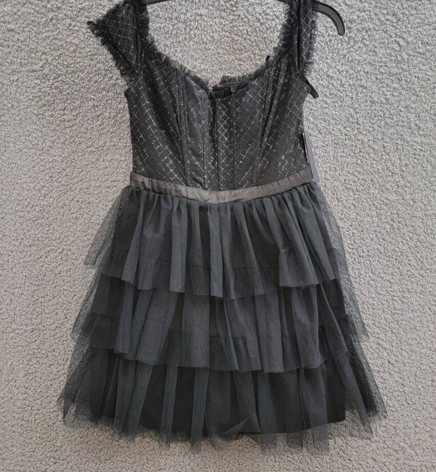 City Studio Tiered Mesh Off-The-Shoulder Fit & Flare Dress Juniors' 9/10 Black