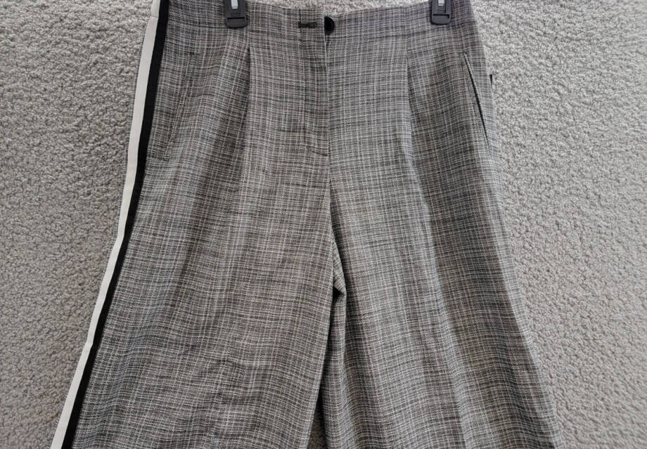 KARL LAGERFELD PARIS Plaid Side-Stripe Wide-Leg Pants Women's 10 Gray Multi