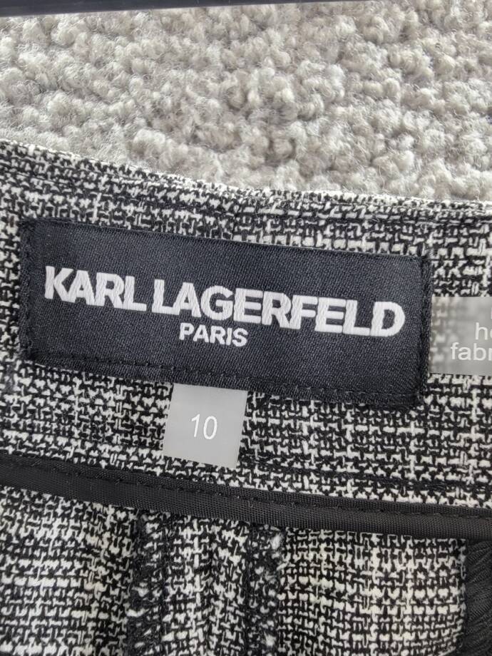 KARL LAGERFELD PARIS Plaid Side-Stripe Wide-Leg Pants Women's 10 Gray Multi