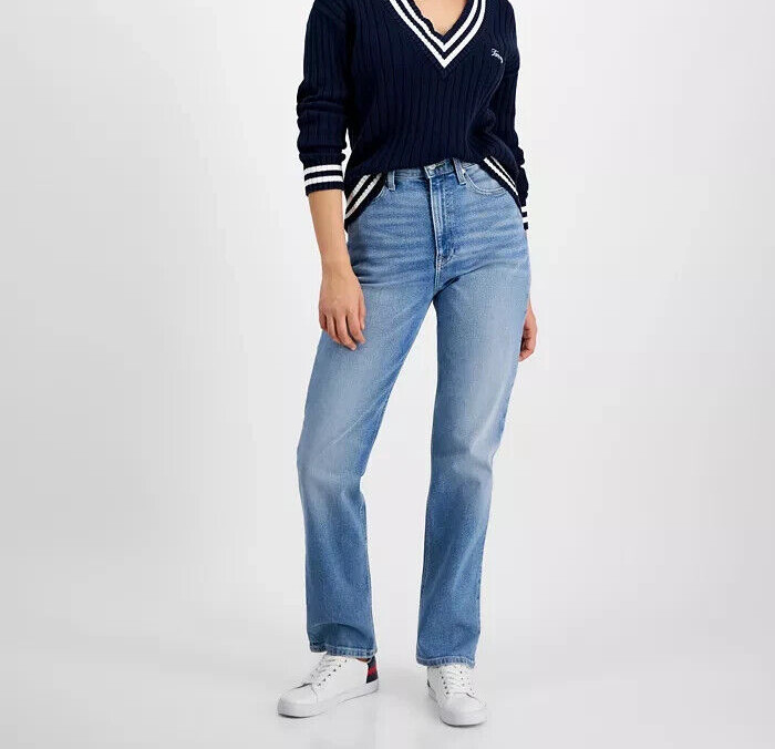 Tommy Jeans Julie Straight-Leg Button-Waist Jeans Women's 26/28 Denim Light