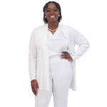 Kasper Open-Front Long-Sleeve Sweater Women's XL White Solid Collarless Pull On