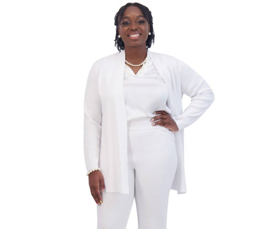 Kasper Open-Front Long-Sleeve Sweater Women's XL White Solid Collarless Pull On