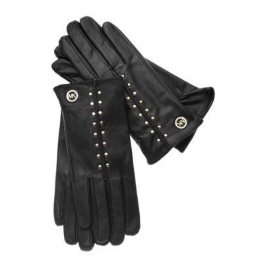 Michael Michael Kors Leather Astor Studded Gloves w/ Touch Tips Women's L Black