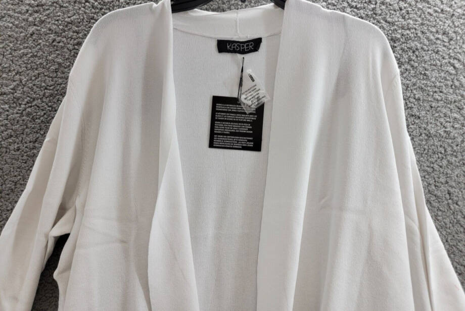 Kasper Open-Front Long-Sleeve Sweater Women's XL White Solid Collarless Pull On