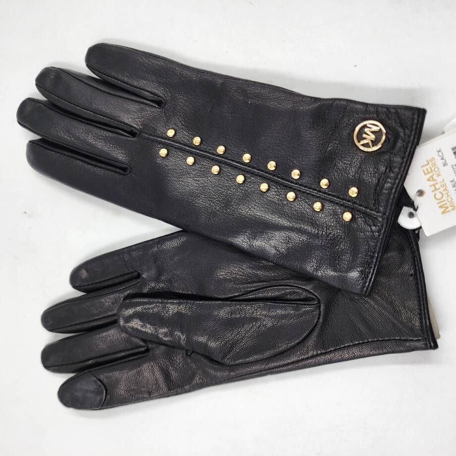 Michael Michael Kors Leather Astor Studded Gloves w/ Touch Tips Women's L Black