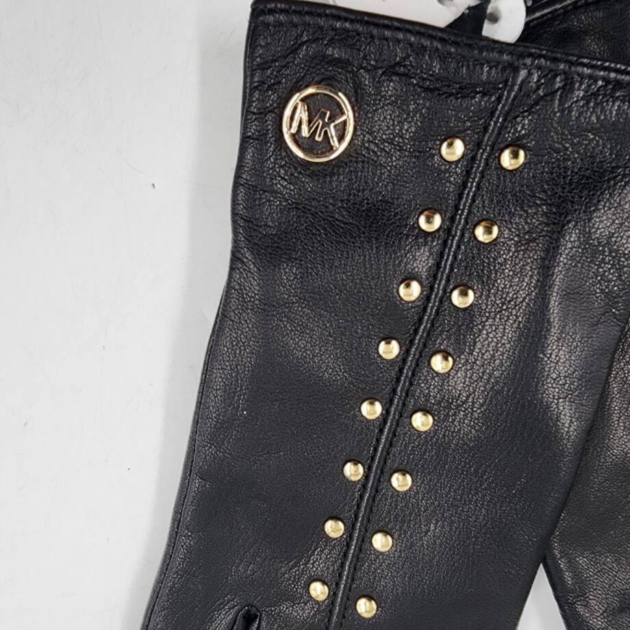 Michael Michael Kors Leather Astor Studded Gloves w/ Touch Tips Women's L Black