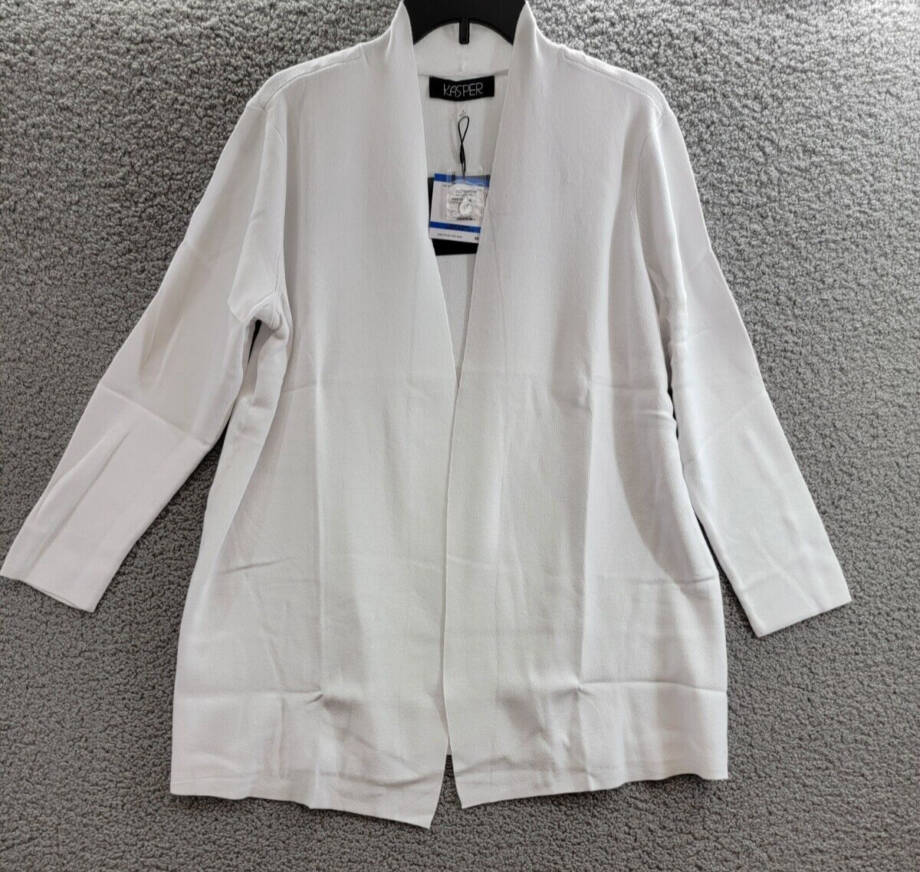 Kasper Plus Size Open-Front Long-Sleeve Sweater Women's 1X White Solid